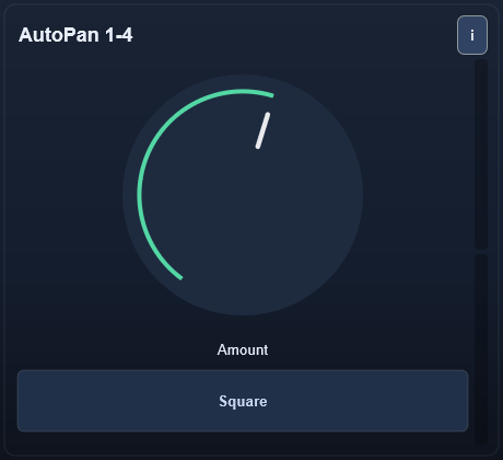 AutoPan 1-4 interface - Quarter-note autopan from subtle movement to hard stereo motion.
