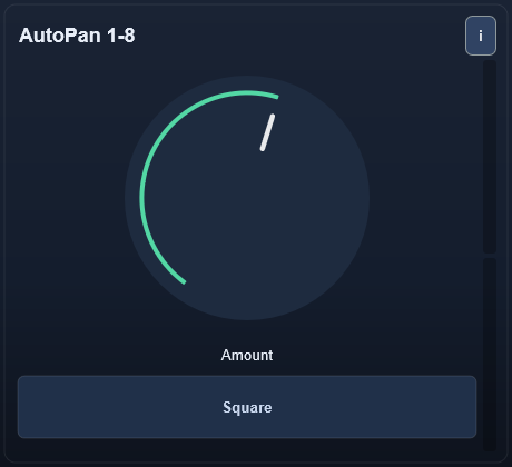 AutoPan 1-8 interface - Eighth-note autopan for faster stereo animation.