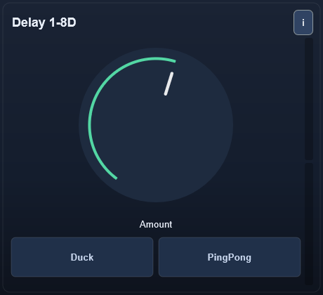 Delay 1-8D interface - Dotted-eighth delay for groove-focused bounce with optional ducking and ping-pong.