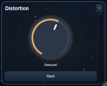 Distortion interface - One-knob distortion from soft grit to heavy clipping with level control.