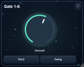 Gate 1-8 interface - Tempo-locked rhythmic gate with depth and edge control from one knob.