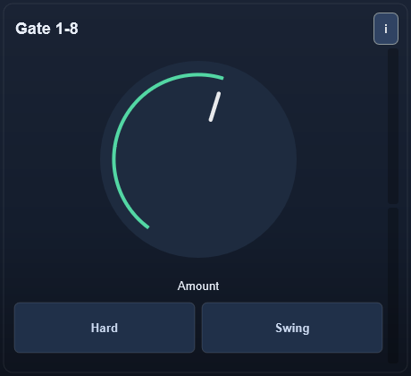 Gate 1-8 interface - Tempo-locked rhythmic gate with depth and edge control from one knob.
