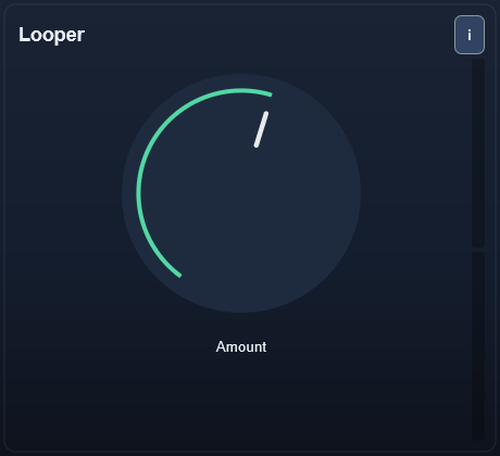 Looper interface - Latches audio loops by Amount: 20%=1/2, 40%=1/4, up to 1/64 at the top.