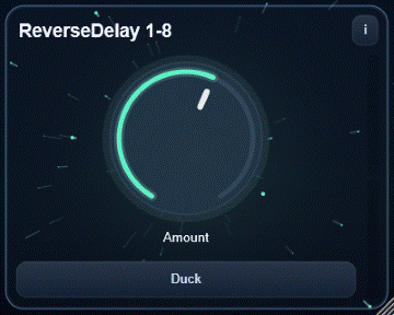 ReverseDelay 1-8 interface - Tempo-synced reverse eighth delay with macro wet/feedback control.