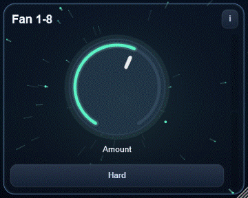 Fan 1-8 interface - Tempo-synced volume fan with sharp eighth-note chopping from subtle motion to hard stutter.