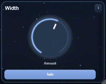 Width interface - Mid/side width control from mono to enhanced stereo while keeping center stable.